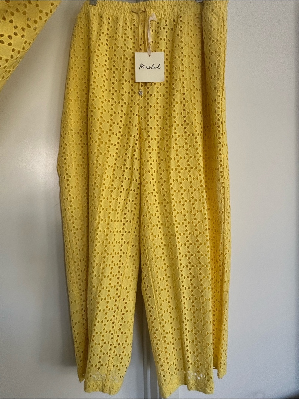 Marled Sunflower Yellow Eyelet Wide-Leg Pants - Picture 3 of 3